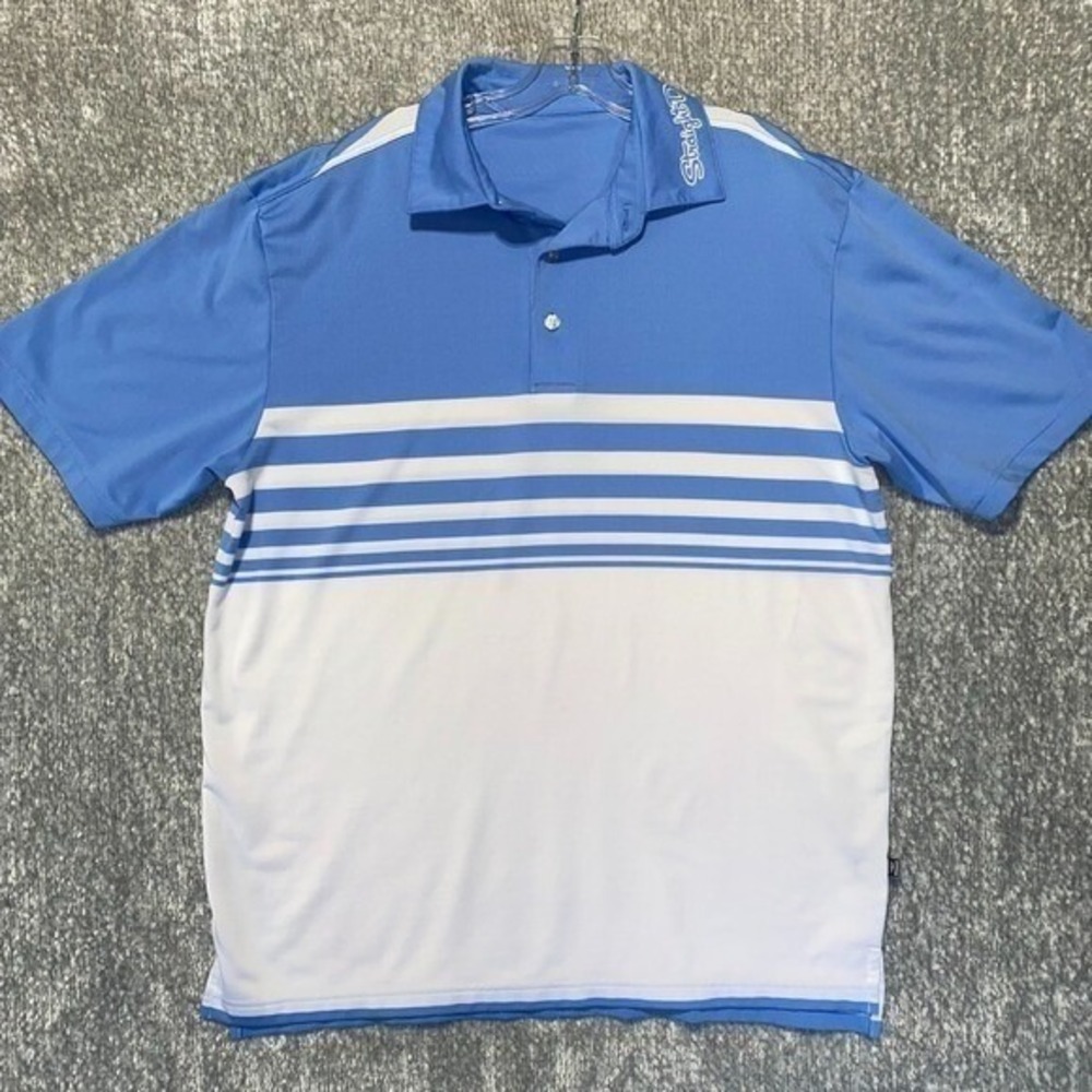 Straight Down Golf Polo Shirt Striped Athletic Blue White Mens